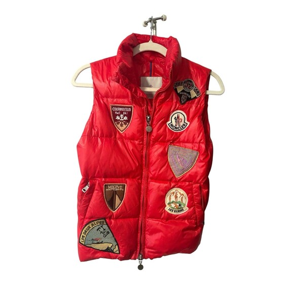 Moncler Jackets & Blazers - Moncler Red Down Puffer Vest Sz 1 Ski Patch Varsity M Appliqué Rare
